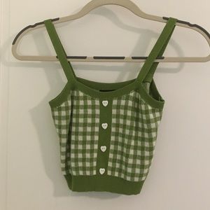 Green Gingham Knit-Wear Cider Top, Size Small